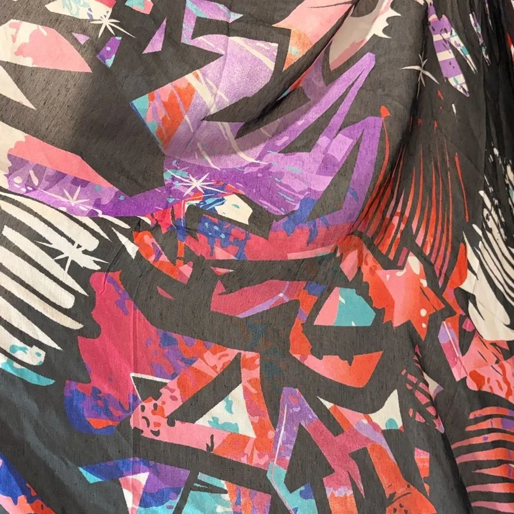 H&M- Y2K Black Purple Red Large Sheer Scarf Shawl Wrap Abstract Stain Glass O/S